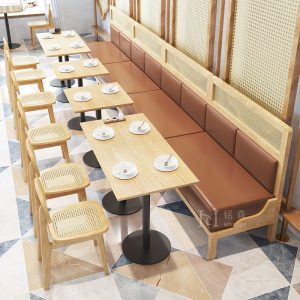 Bàn ghế Chủ đề nhà hàng phương tây gỗ rắn tường mây ghế sofa Bàn ăn và ghế chuỗi nhà hàng khách sạn đồ nội thất phòng ăn - Hình 2