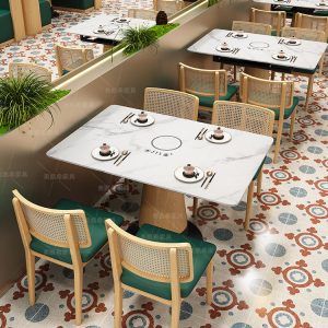 Bàn ghế Chủ đề nhà hàng quán lẩu Bàn đá phiến dựa vào tường mây cong ghế sofa nhà hàng nhà hàng Bàn ghế sofa - Hình 4
