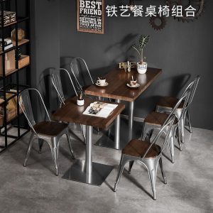 Bàn ghế Công nghiệp gió quán rượu sắt rèn giải trí Bàn ghế cafe thịt nướng quán ăn thanh cổ điển Bàn ăn gỗ đặc - Hình 3