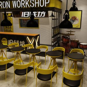Bàn ghế Công nghiệp Wind Tavern Quán trà sữa Bàn ghế Net Red Creative Ghế sắt mỹ thuật màu vàng Bộ bàn trà hình tròn của quán cà phê - Hình 3