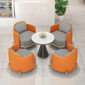 Bàn ghế Cửa hàng tráng miệng Bắc Âu Bàn ghế quán cà phê quán trà sữa một Bàn bốn ghế văn phòng tiếp tân kinh doanh sofa lưới nghìn đảo - Hình 2