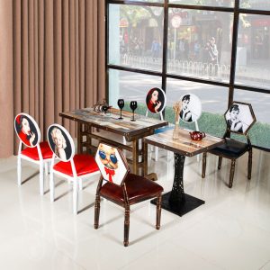 Bàn ghế Cung cấp nội thất phong cách cổ điển Mỹ cá tính quán trà sữa Bàn ăn bằng sắt rèn nhà hàng tây khách sạn Bàn ghế gỗ