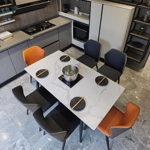 Bàn ghế đá có thể thu vào bàn ghế kết hợp bếp từ đa chức năng hiện đại tối giản căn hộ nhỏ hộ gia đình bàn ăn hình chữ nhật - Hình 3