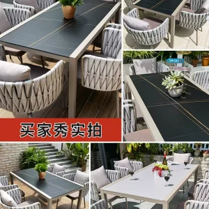 Bàn ghế đá ngoài trời - Bàn ghế mây rút sân vườn kết hợp, ban công ngoài trời, sân vườn, bàn ghế đá phiến - Hình 2
