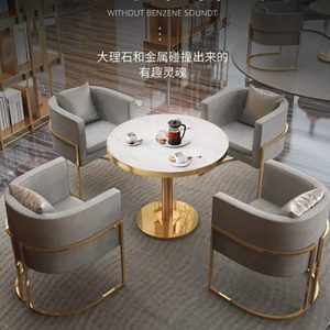 Bàn ghế đàm phán hiện đại nhà hàng phương tây Bàn ăn tròn nhỏ bằng đá cẩm thạch sáng tạo đơn giản quán cà phê bằng sắt rèn Bàn tròn - Hình 2