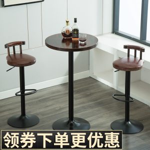Bàn ghế Đơn giản nhỏ Bàn bar nhà gỗ chân cao Bàn tròn phòng khách cafe Bắc Âu Bàn ghế sắt cacbon hóa