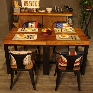 Bàn ghế Gác xép mỹ gỗ đặc Bàn ăn và ghế cafe nhà hàng sắt rèn Bàn vuông nhỏ snack bar nhà hàng lẩu Bàn ăn - Hình 2