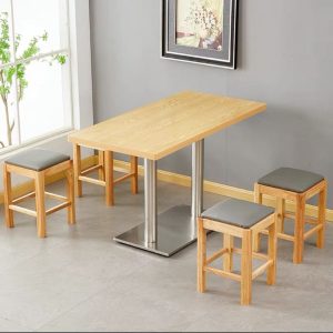 Bàn ghế Ghế đẩu gỗ vuông Bàn ăn thương mại nhà hàng thức ăn nhanh Bàn ghế nhà hàng mì Bàn ghế phục vụ nhà hàng cay Bàn ghế