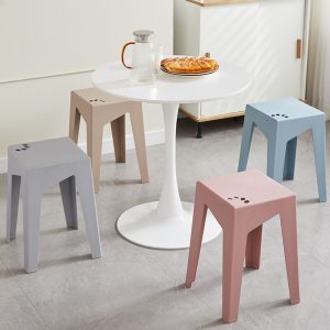 Bàn ghế Ghế đẩu nhựa gia dụng có thể xếp chồng lên nhau Bắc Âu lưới phân tròn màu đỏ dày phân cao su đơn giản hiện đại Bàn ăn ghế băng ghế dự bị cao - Hình 2