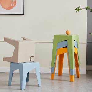 Bàn ghế Ghế đẩu nhựa gia dụng có thể xếp chồng lên nhau Bắc Âu lưới phân tròn màu đỏ dày phân cao su đơn giản hiện đại Bàn ăn ghế băng ghế dự bị cao