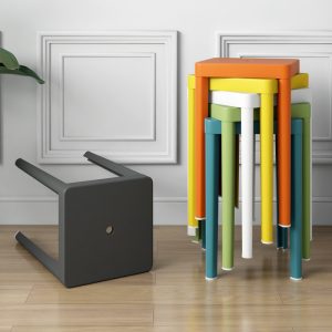 Bàn ghế Ghế đẩu nhựa nhà có thể xếp chồng lên nhau dày xếp chồng lên nhau Bàn ăn nhà hàng ghế đẩu đơn giản dành cho người lớn phân cao - Hình 3