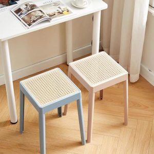 Bàn ghế Ghế Mây Dày gia đình Cao Ghế Nhựa Người Lớn Tròn Phân Phòng Khách Bàn Ăn Xếp Chồng Vuông Phân