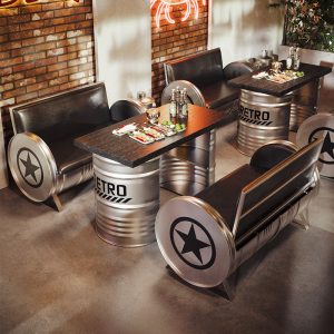 Bàn ghế Ghế quầy bar Bàn ghế phong cách công nghiệp cà phê sáng tạo quán trà sữa thanh trong suốt sắt rèn dầu sofa thùng - Hình 2