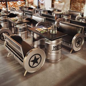 Bàn ghế Ghế quầy bar Bàn ghế phong cách công nghiệp cà phê sáng tạo quán trà sữa thanh trong suốt sắt rèn dầu sofa thùng