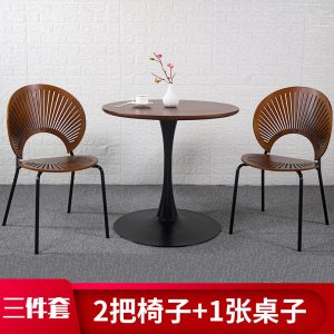 Bàn ghế Ghế vỏ hiện đại gỗ đặc quán cà phê quán trà sữa Bàn ghế bộ ba Bộ bàn cà phê gia đình đàm phán ghế ăn