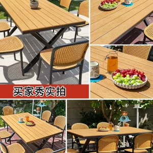 Bàn ghế giả gỗ ngoài trời - Ghế sân vườn, chống thấm nước và chống ẩm ngoài trời, sân thượng, sân biệt thự, bàn ghế gỗ nhựa - Hình 2