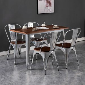 Bàn ghế Gió công nghiệp cafe bar Bàn ghế Bàn ăn gỗ nguyên khối nhà hàng đơn giản phong cách cổ điển Mỹ Bàn ghế ăn bằng sắt rèn - Hình 2