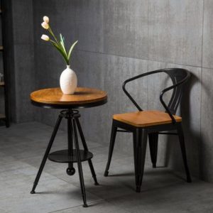 Bàn ghế Gỗ nguyên khối Bàn vuông nhỏ phong cách Bắc Âu sắt phong cách công nghiệp Bàn cà phê nhà hàng phương Tây Bàn vuông Bàn ghế đơn giản - Hình 3