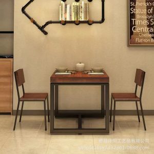 Bàn ghế Gỗ nguyên khối quán cà phê quán trà sữa sắt rèn Bàn ăn nhỏ phong cách cổ điển nhà gỗ vuông tròn Bàn gỗ nhỏ Bàn ghế nhà hàng