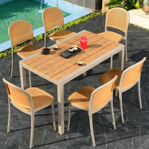 Bàn ghế gỗ nhựa ngoài trời kết hợp ghế nhựa giải trí ngoài trời - Ban công ngoài trời sân vườn sân vườn quán trà sữa