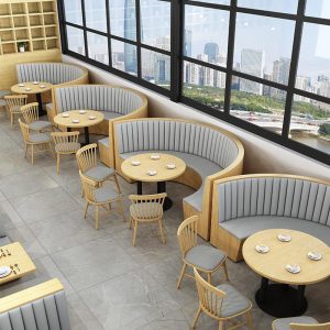 Bàn ghế Góc ghế sofa gỗ cứng túi mềm Bàn ghế ăn hình vòng cung lưu trữ hình bán nguyệt dựa vào tường quán trà buổi sáng nhà hàng phương tây Bàn ghế uống nước - Hình 2