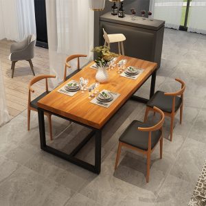 Bàn ghế Hiện đại đơn giản gia đình Bàn ăn gỗ nguyên khối nhà hàng khách sạn Bàn hình chữ nhật cafe Bàn ăn thông thường ghế - Hình 2