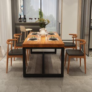Bàn ghế Hiện đại đơn giản gia đình Bàn ăn gỗ nguyên khối nhà hàng khách sạn Bàn hình chữ nhật cafe Bàn ăn thông thường ghế - Hình 4