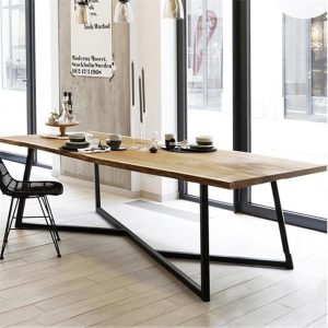 Bàn ghế Hiện đại phòng nhỏ Bàn ăn cafe Bàn ăn hình chữ nhật gia đình gỗ nguyên khối Bàn ăn sắt rèn - Hình 2