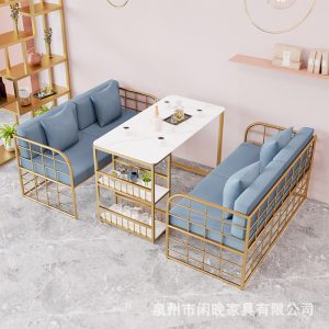 Bàn ghế Internet quán cà phê quán trà sữa giải trí sofa Bàn ghế phong cách ins cửa hàng bánh tráng miệng ghế sofa đôi - Hình 3