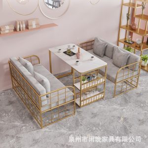 Bàn ghế Internet quán cà phê quán trà sữa giải trí sofa Bàn ghế phong cách ins cửa hàng bánh tráng miệng ghế sofa đôi - Hình 4