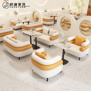 Bàn ghế Kem phong cách cửa hàng tráng miệng cửa hàng bánh ngọt cửa hàng trà sữa quán cà phê giải trí Bàn ghế thanh sách khu vực nghỉ ngơi đàm phán ghế sofa - Hình 2