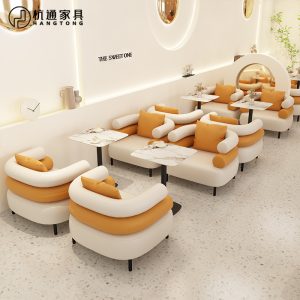 Bàn ghế Kem phong cách cửa hàng tráng miệng cửa hàng bánh ngọt cửa hàng trà sữa quán cà phê giải trí Bàn ghế thanh sách khu vực nghỉ ngơi đàm phán ghế sofa - Hình 4