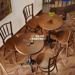 Bàn ghế Kiểu Mỹ phong cách cổ điển quán cà phê Bàn ghế gỗ món tráng miệng quán trà sữa Bàn tròn nhỏ nhà hàng phương tây thương mại Bàn ăn