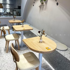 Bàn ghế Log gió quán trà sữa tươi nhỏ Bàn ghế lưới màu đỏ cửa hàng tráng miệng ins Bàn quán cà phê ghế giải trí thương mại - Hình 2