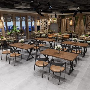 Bàn ghế Mỹ Công Nghiệp Gió Quán Trà Sữa Cà Phê Sắt Rèn Hình Chữ Nhật Gỗ Chắc Chắn Bàn Ăn