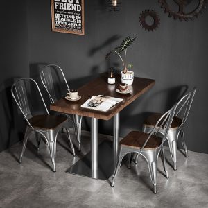 Bàn ghế Mỹ công nghiệp sắt rèn gió gỗ đặc Bàn ghế ăn quầy bar nhà hàng thịt nướng bistro Bàn