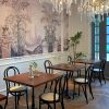 Bàn ghế Mỹ phong cách cổ điển gỗ đặc cafe Bàn ghế nhà hàng Qing bar cửa hàng tráng miệng sắt thời trung cổ Bàn vuông nhỏ đơn giản
