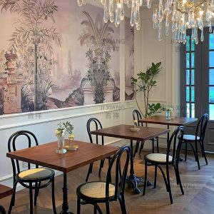 Bàn ghế Mỹ phong cách cổ điển gỗ đặc cafe Bàn ghế nhà hàng Qing bar cửa hàng tráng miệng sắt thời trung cổ Bàn vuông nhỏ đơn giản