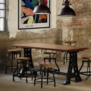 Bàn ghế Mỹ phong cách cổ điển gỗ rèn sắt nhà hàng Bộ bàn ghế ăn cafe thanh nâng Bàn ghế xoay phân