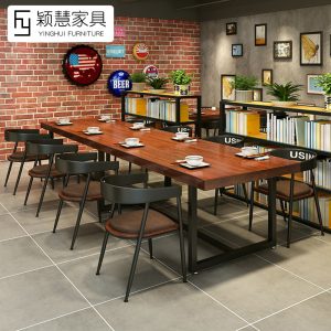 Bàn ghế Mỹ phong cách cổ điển nhà hàng Bàn ghế ăn quán lẩu Bàn gỗ nguyên khối cafe thịt nướng Bàn ghế thanh thương mại Bàn - Hình 2
