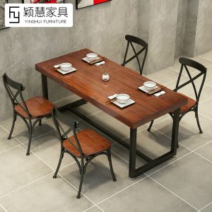 Bàn ghế Mỹ phong cách cổ điển nhà hàng Bàn ghế ăn quán lẩu Bàn gỗ nguyên khối cafe thịt nướng Bàn ghế thanh thương mại Bàn - Hình 3