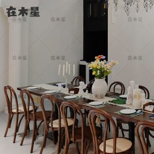 Bàn ghế Mỹ tiệm bánh tráng miệng quán trà sữa Bàn ghế cafe mây ghế ăn gỗ đặc Bàn hình bầu dục - Hình 2