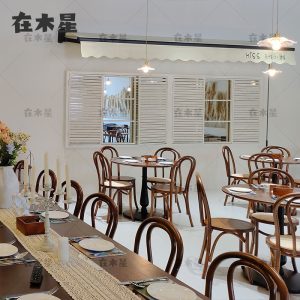 Bàn ghế Mỹ tiệm bánh tráng miệng quán trà sữa Bàn ghế cafe mây ghế ăn gỗ đặc Bàn hình bầu dục - Hình 3