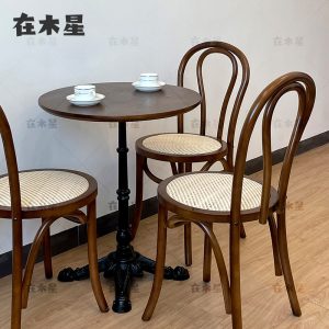 Bàn ghế Mỹ tiệm bánh tráng miệng quán trà sữa Bàn ghế cafe mây ghế ăn gỗ đặc Bàn hình bầu dục