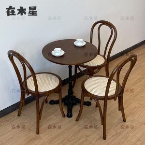 Bàn ghế Mỹ tiệm bánh tráng miệng quán trà sữa Bàn ghế cafe mây ghế ăn gỗ đặc Bàn hình bầu dục - Hình 4