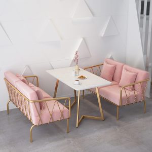 Bàn ghế New Iron Art Khu vực nghỉ ngơi Sofa Nail Art Internet nổi tiếng Món tráng miệng Quán trà sữa Ăn uống thông thường Ghế Bàn ghế đơn giản - Hình 2