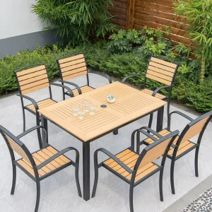 Bàn ghế ngoài trời đơn giản giản dị, sân thượng ngoài trời, sân vườn cafe ban công, bàn ghế gỗ nhựa ngoài trời. - Hình 2