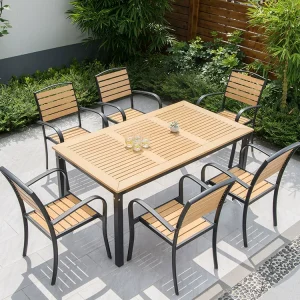 Bàn ghế ngoài trời đơn giản giản dị, sân thượng ngoài trời, sân vườn cafe ban công, bàn ghế gỗ nhựa ngoài trời.