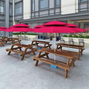 Bàn ghế ngoài trời trà sữa quán cà phê sân căng tin ngoài trời Bàn ghế ăn liền công viên có dù gỗ nguyên khối chống ăn mòn - Hình 3