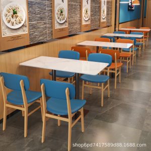 Bàn ghế Nhà hàng ẩm thực Hồ Nam ghế sofa dựa vào tường tấm đá Bàn ăn chuỗi cửa hàng trà sữa nhà hàng thức ăn nhanh đồ uống lạnh ghế gỗ cứng - Hình 2
